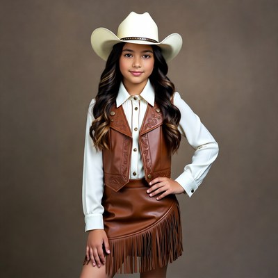 Girl in cowboy hat and fringed vest