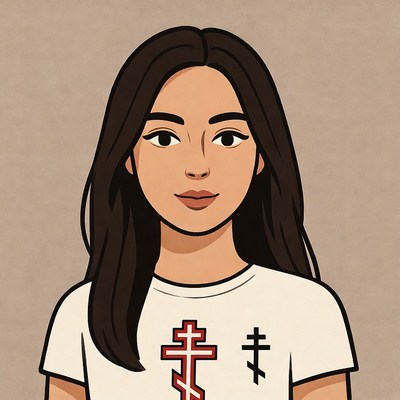 Asian woman wearing Orthodox cross t-shirt