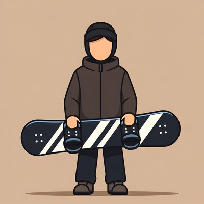 Boy holding snowboard illustration