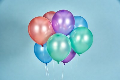 Colorful Balloons Clustered on Blue Background