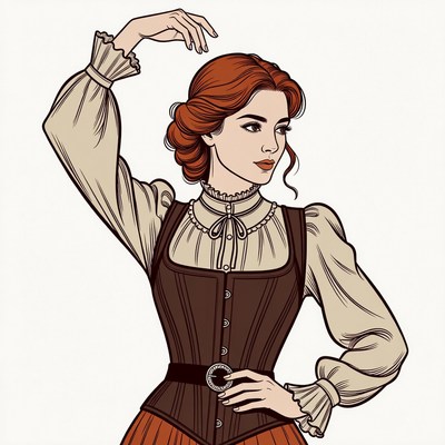 Redhead woman in Victorian corset dress
