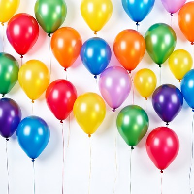 Colorful Balloons Floating on White Background