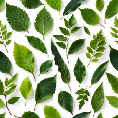 Green Leaves on White Background
