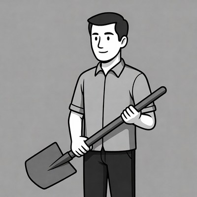 Man holding shovel illustration