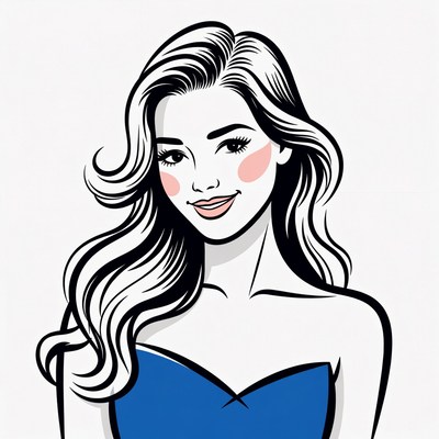 Smiling woman with wavy hair illustration