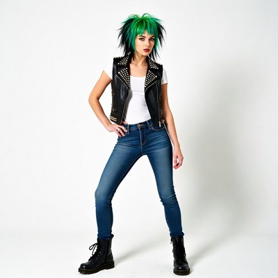 Woman with green punk hairstyle