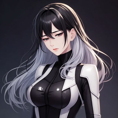 Anime girl in black white bodysuit