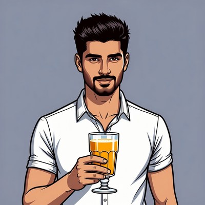 Handsome man holding orange juice glass