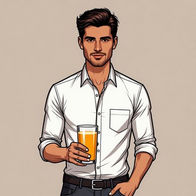 Handsome man holding orange juice