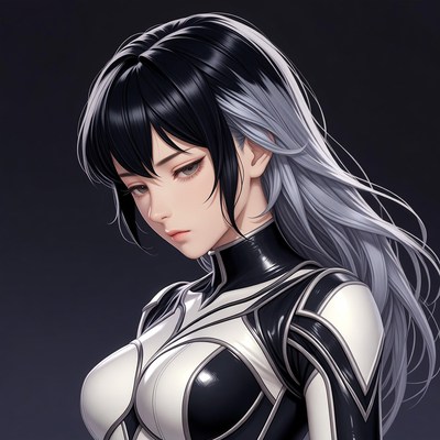 Anime girl in black white bodysuit