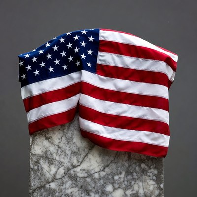American Flags Draped on Marble Pedestal
