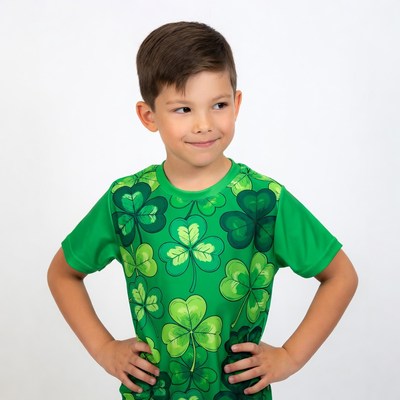 Boy in shamrock green t-shirt