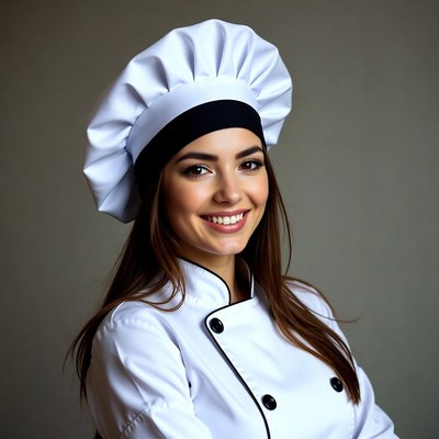 Smiling woman chef in uniform