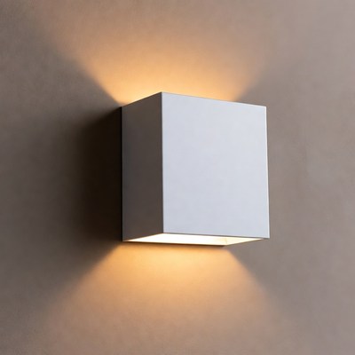 White square wall light glowing