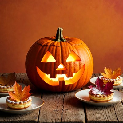Jack-o'-lantern with autumn pastries