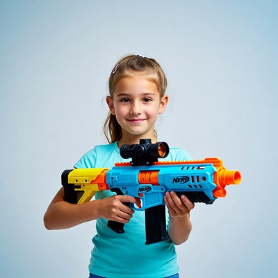 Girl holding Nerf gun