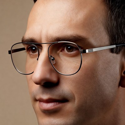 Man wearing aviator eyeglasses close-up