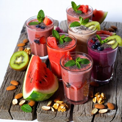 Colorful Smoothie Glasses with Fruits