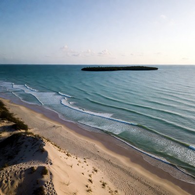 Aerial View of Beach with Offshore Island
