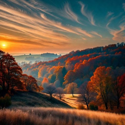 Autumn Forest Hills at Sunset