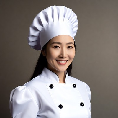 Asian woman chef in white uniform