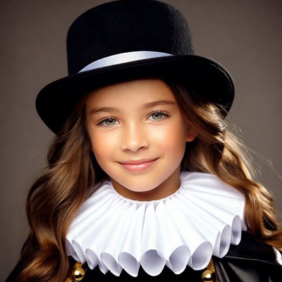 Girl in black top hat costume