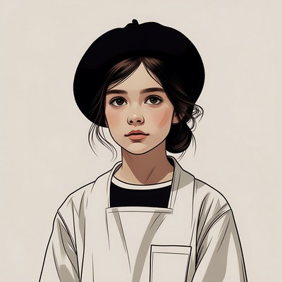 Girl wearing black beret and hanbok