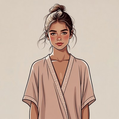 Woman in pink kimono illustration