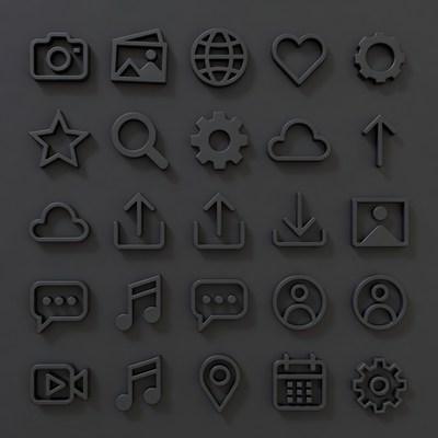 3D Gray Icon Set Collection