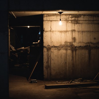 Dimly lit abandoned concrete room