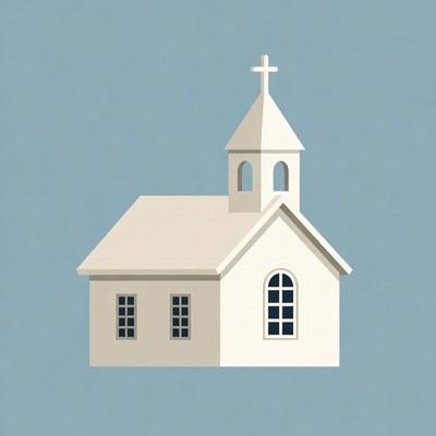 White Church Illustration with Steeple