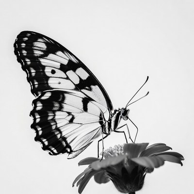 Black and White Butterfly on Flower