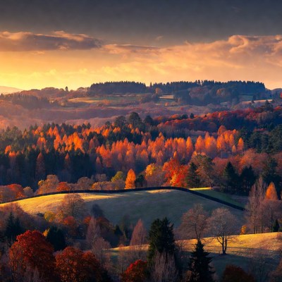 Autumn Forest Hills at Sunset