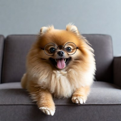 Pomeranian dog wearing glasses