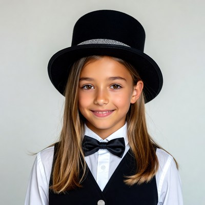 Girl wearing top hat and bow tie