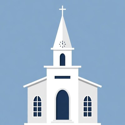 White Church with Steeple and Clock