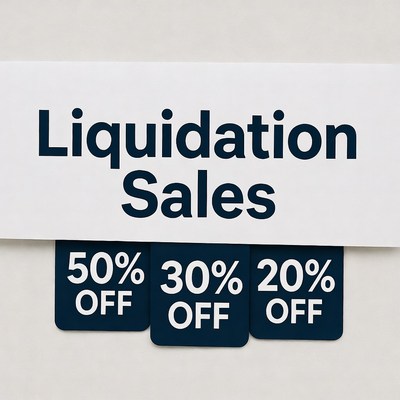 Liquidation Sales 50% 30% 20% Off Signs