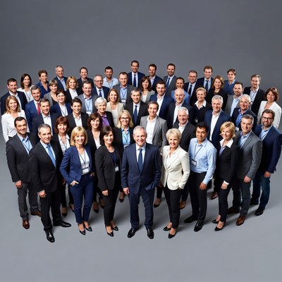 Large diverse corporate team standing in circle