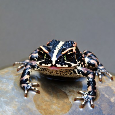 Colorful toad on wet rock