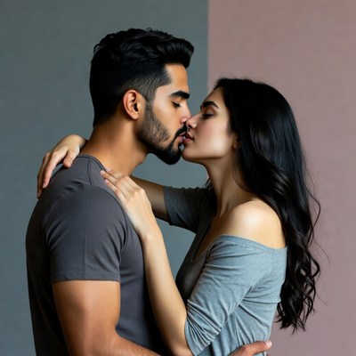 Romantic couple kissing passionately