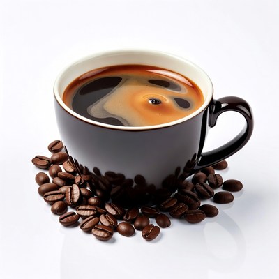 Black coffee cup with beans