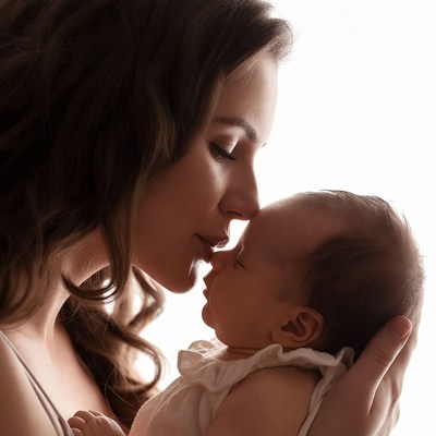 Mother kissing newborn baby