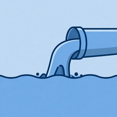 Blue pipe pouring water illustration