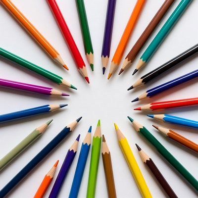 Colorful pencils arranged in circle