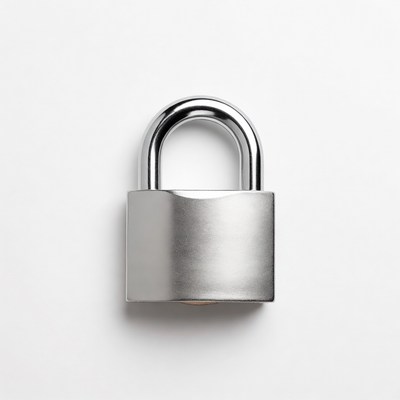 Silver padlock on white background
