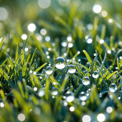 Dew Drops on Green Grass