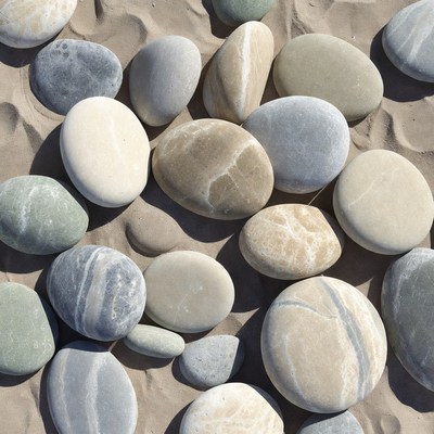 Colorful Pebbles on Sandy Beach