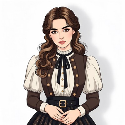 Woman in Victorian brown dress