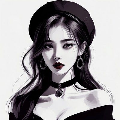 Asian woman in black beret
