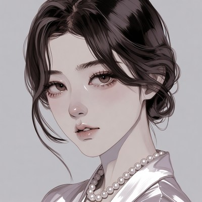 Asian woman in pearl necklace